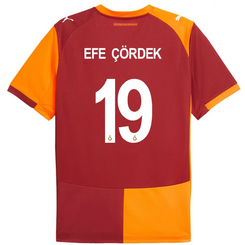 DanxenキッズAli Efe Çördek#19赤とオレンジホームシャツ2025/26ジャージーユニフォーム