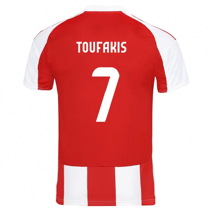 DanxenキッズPaschalis Toufakis#7赤と白ホームシャツ2025/26ジャージーユニフォーム