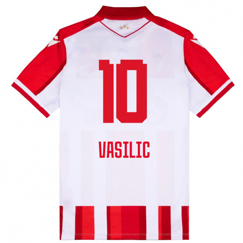 DanxenキッズAleksa Vasilic#10赤と白ホームシャツ2025/26ジャージーユニフォーム