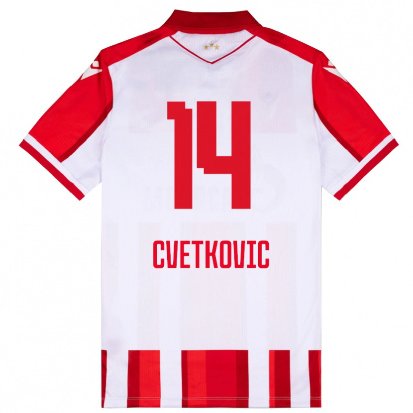 DanxenキッズDjordje Cvetkovic#14赤と白ホームシャツ2025/26ジャージーユニフォーム