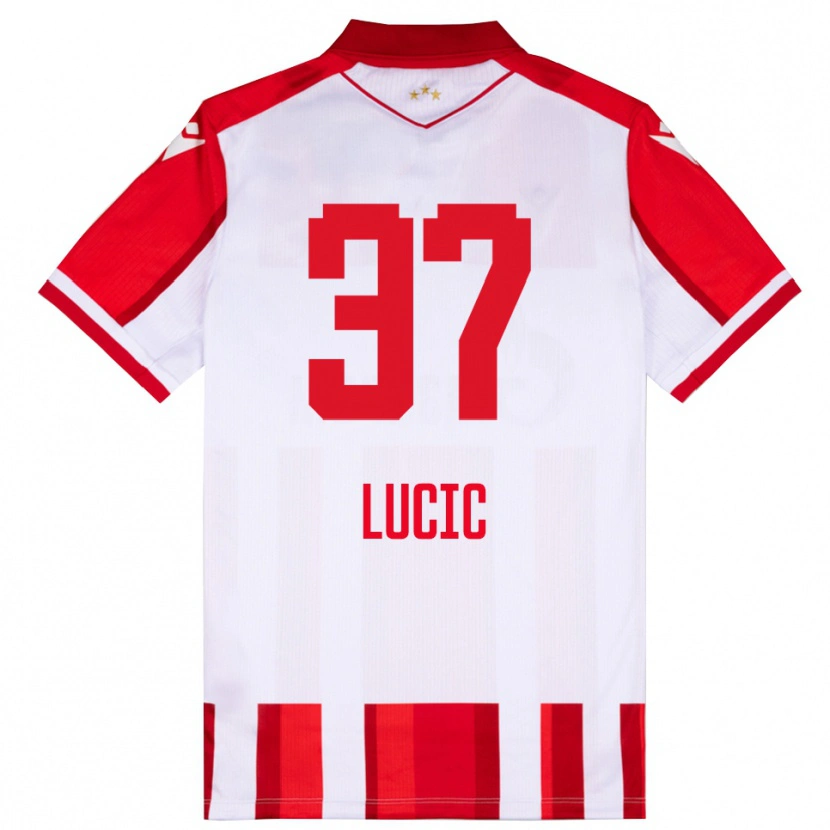 DanxenキッズVladimir Lucic#37赤と白ホームシャツ2025/26ジャージーユニフォーム