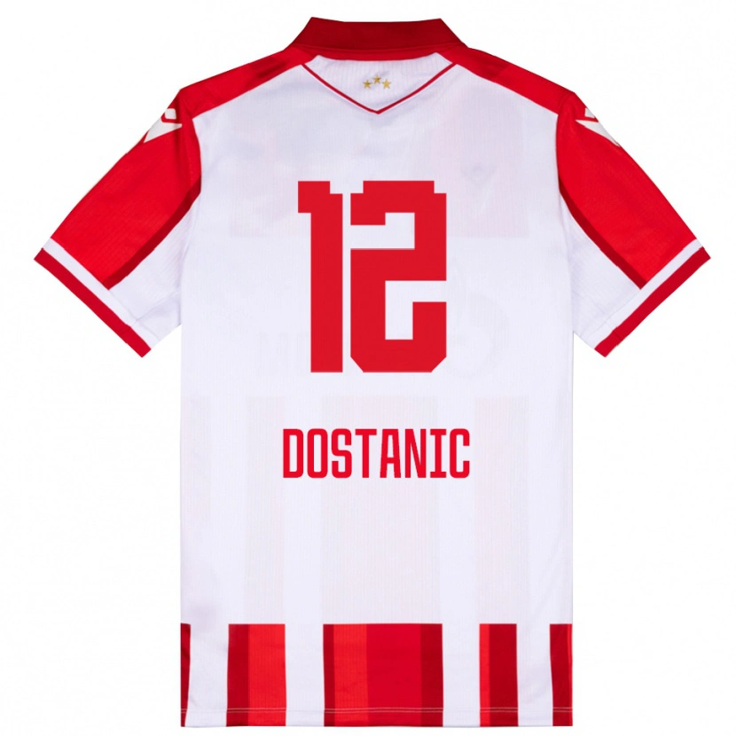 DanxenキッズFilip Dostanic#12赤と白ホームシャツ2025/26ジャージーユニフォーム
