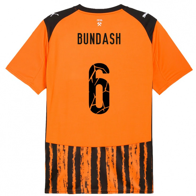 DanxenキッズVasyl Bundash#6オレンジと黒ホームシャツ2025/26ジャージーユニフォーム