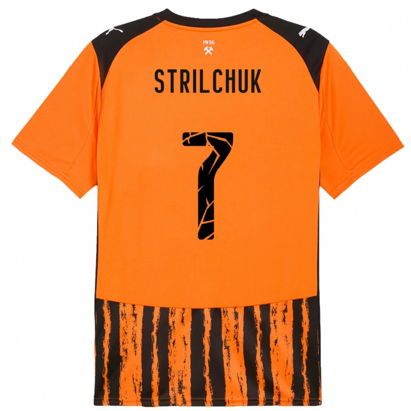 DanxenキッズDmytro Strilchuk#7オレンジと黒ホームシャツ2025/26ジャージーユニフォーム