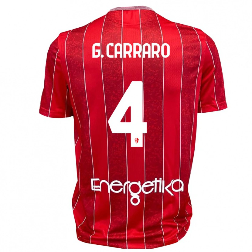 DanxenキッズGiulio Carraro#4赤と白アウェイシャツ2025/26ジャージーユニフォーム