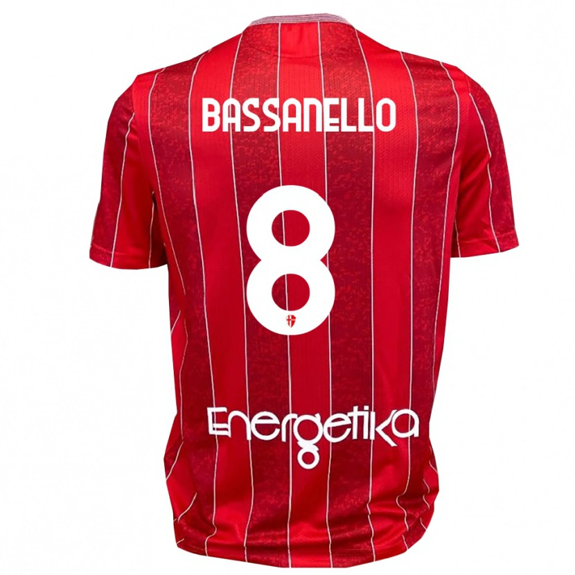 DanxenキッズDavide Bassanello#8赤と白アウェイシャツ2025/26ジャージーユニフォーム