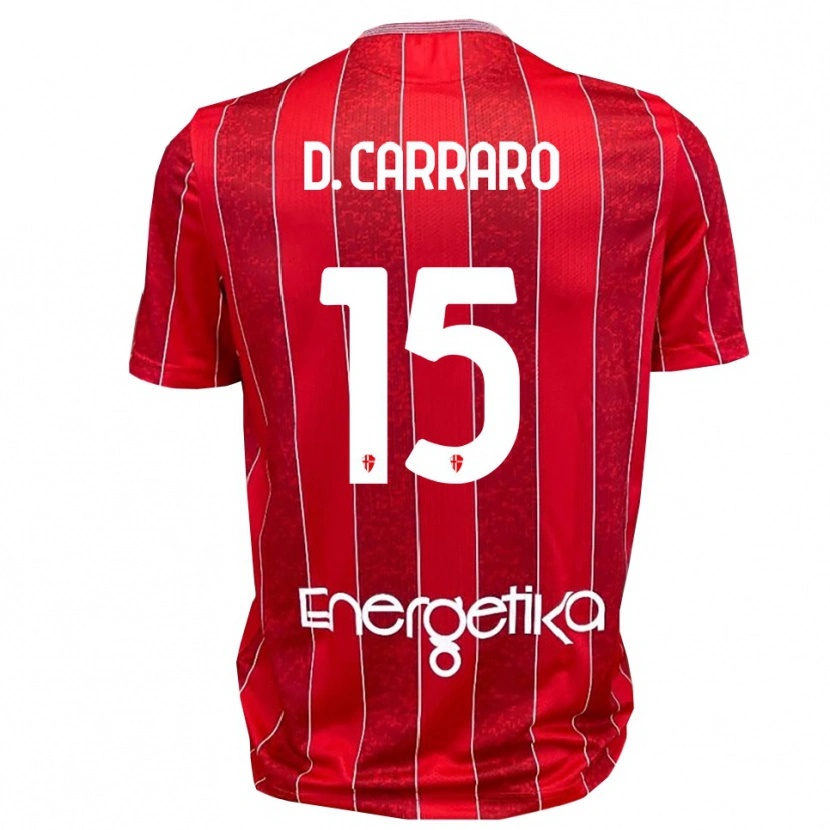 DanxenキッズDavide Carraro#15赤と白アウェイシャツ2025/26ジャージーユニフォーム