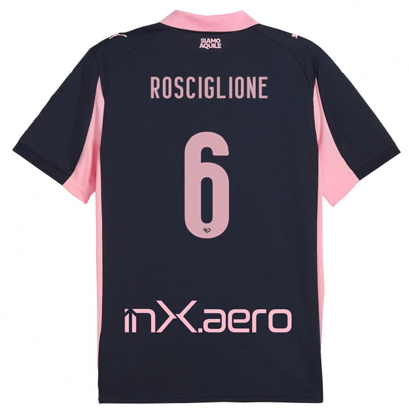DanxenキッズDavide Rosciglione#6紺とピンクアウェイシャツ2025/26ジャージーユニフォーム