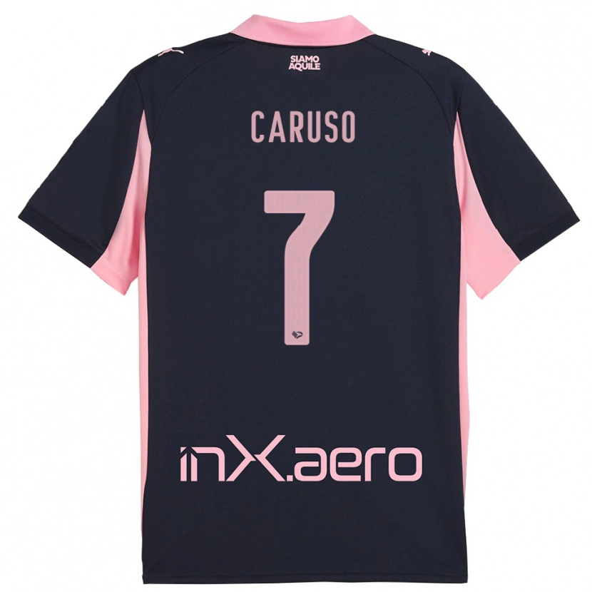 DanxenキッズEdoardo Caruso#7紺とピンクアウェイシャツ2025/26ジャージーユニフォーム