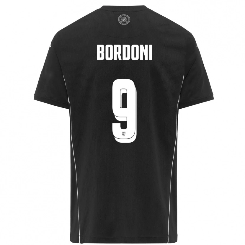 DanxenキッズCristian Bordoni#9黒と白アウェイシャツ2025/26ジャージーユニフォーム