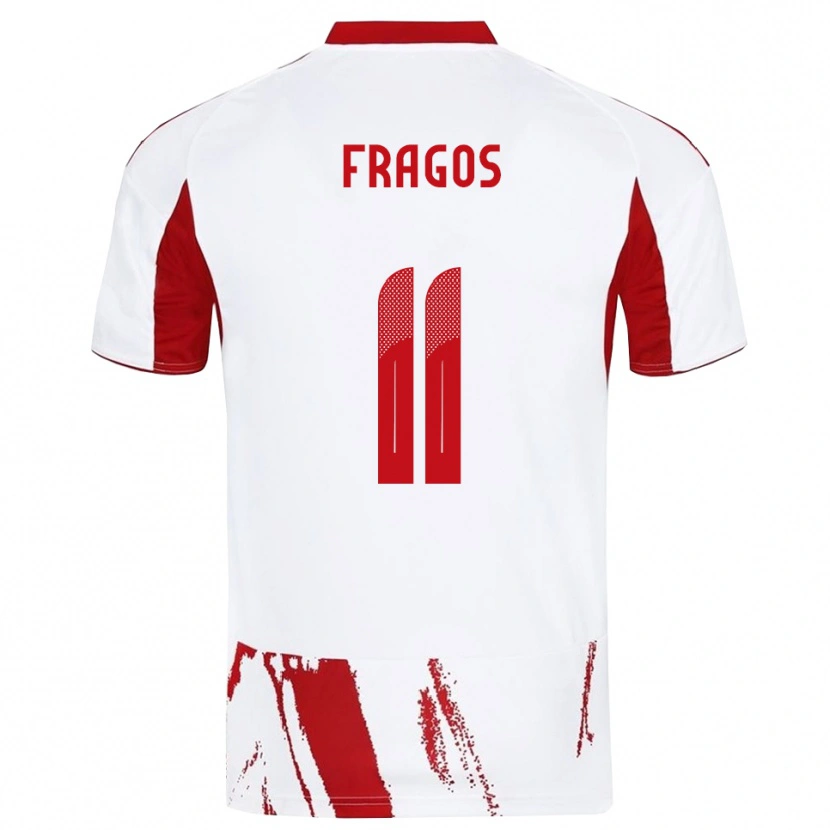 DanxenキッズGeorgios Fragos#11白と赤アウェイシャツ2025/26ジャージーユニフォーム