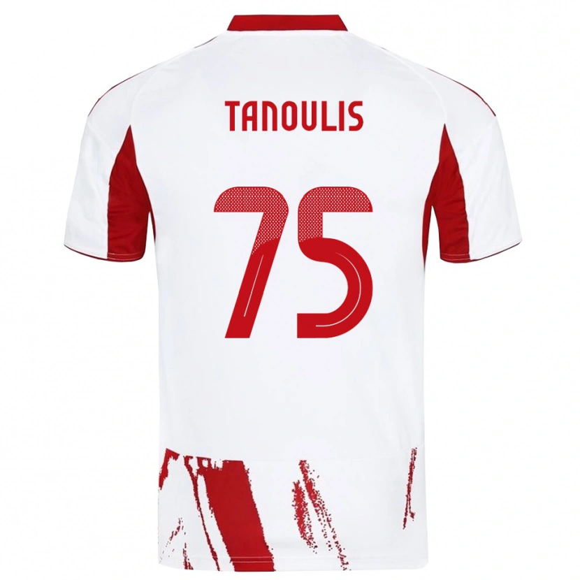 DanxenキッズKonstantinos Tanoulis#75白と赤アウェイシャツ2025/26ジャージーユニフォーム