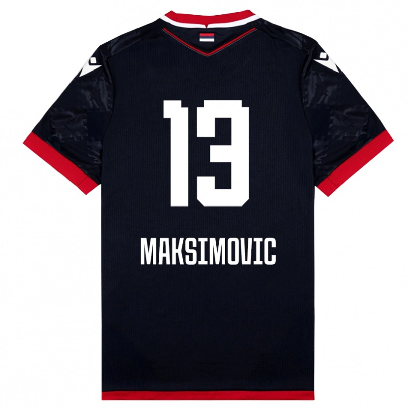 DanxenキッズFilip Maksimovic#13黒と赤アウェイシャツ2025/26ジャージーユニフォーム