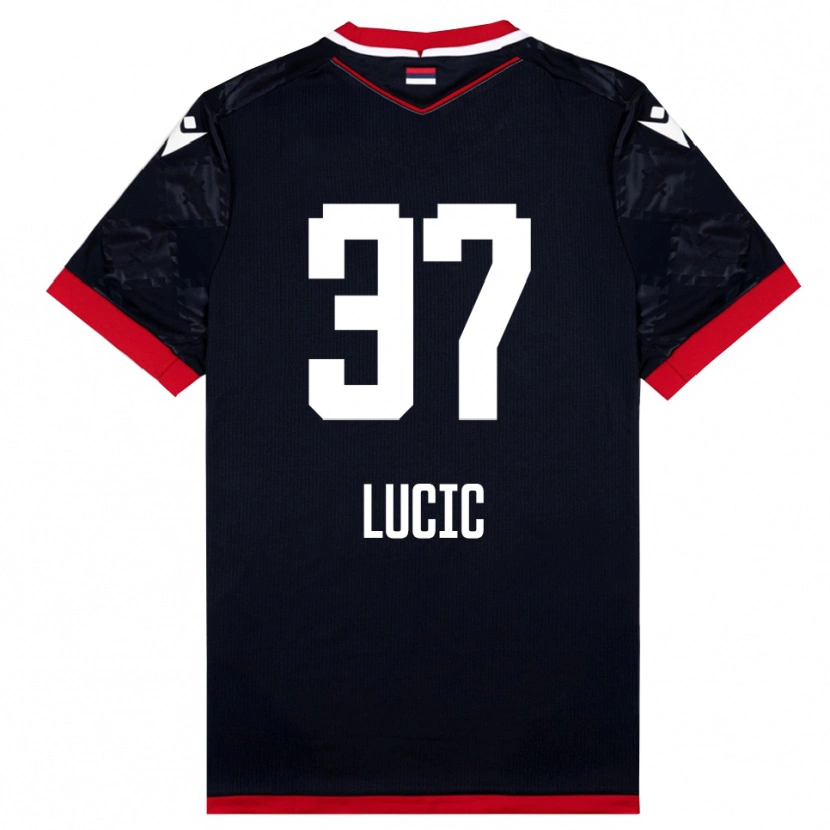 DanxenキッズVladimir Lucic#37黒と赤アウェイシャツ2025/26ジャージーユニフォーム