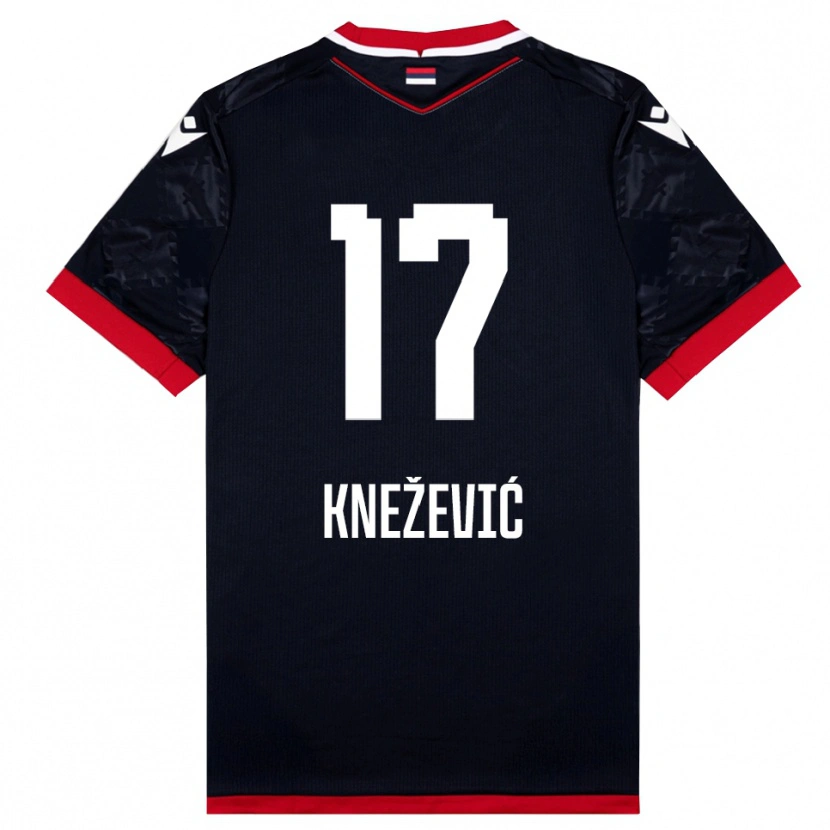 DanxenキッズMinja Knežević#17黒と赤アウェイシャツ2025/26ジャージーユニフォーム