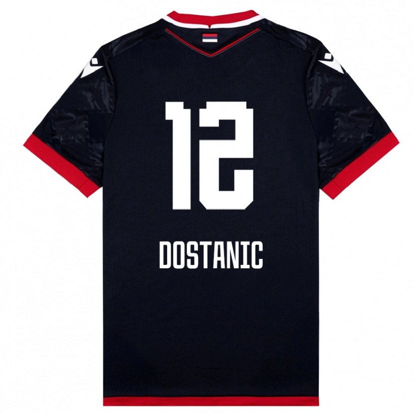 DanxenキッズFilip Dostanic#12黒と赤アウェイシャツ2025/26ジャージーユニフォーム