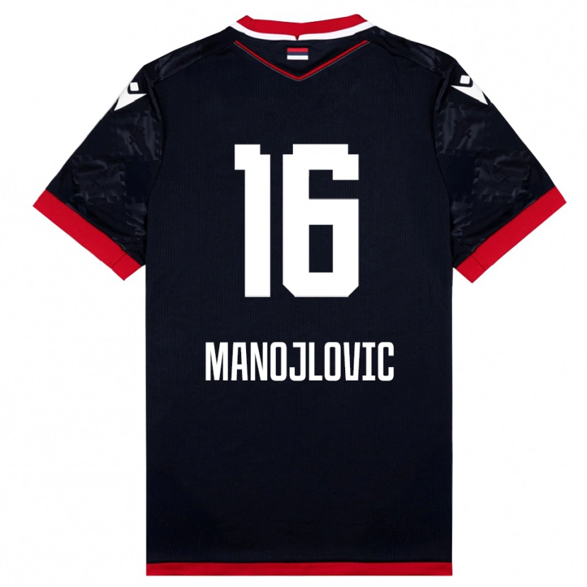 DanxenキッズPetar Manojlovic#16黒と赤アウェイシャツ2025/26ジャージーユニフォーム