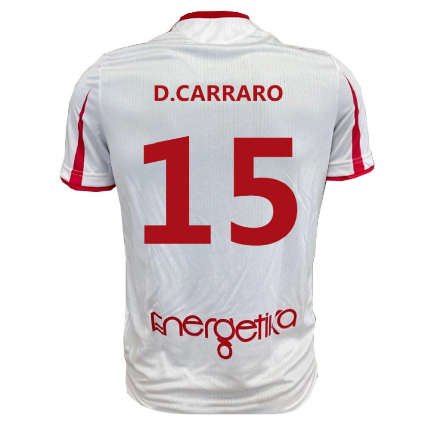 DanxenメンズDavide Carraro#15白と赤ホームシャツ2025/26ジャージーユニフォーム