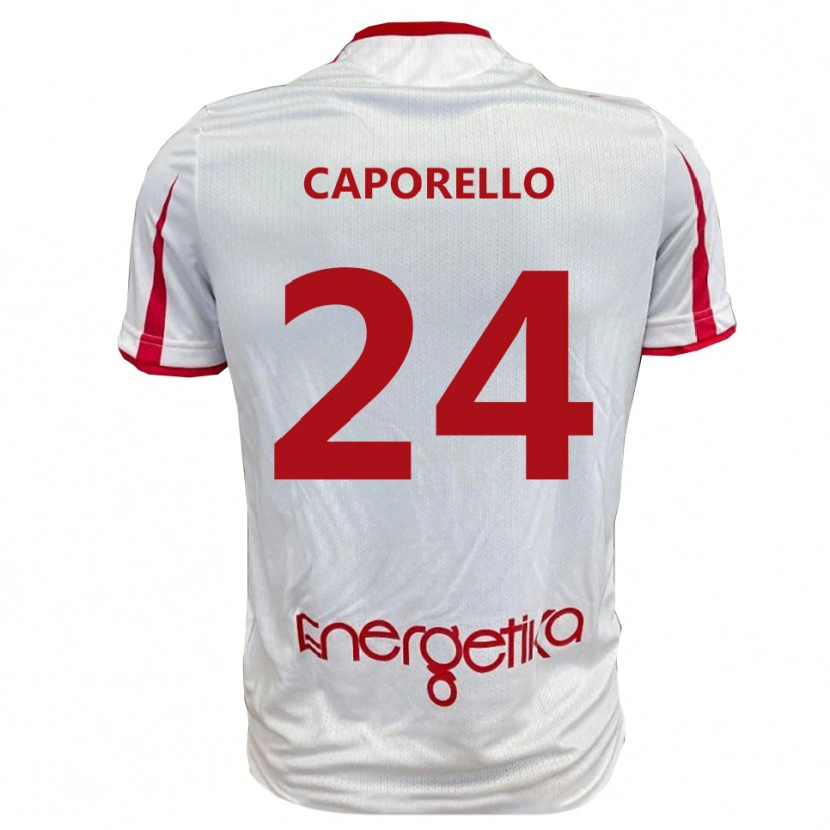 DanxenレディースEdoardo Caporello#24白と赤ホームシャツ2025/26ジャージーユニフォーム