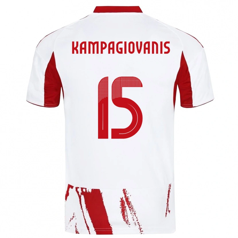 DanxenレディースAnastasios Kampagiovanis#15白と赤アウェイシャツ2025/26ジャージーユニフォーム