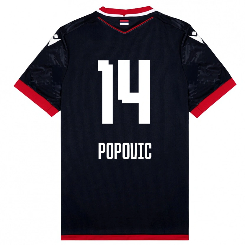 DanxenレディースMihajlo Popovic#14黒と赤アウェイシャツ2025/26ジャージーユニフォーム