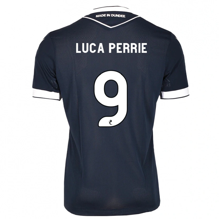 DanxenキッズLuca Perrie#9ミッドナイトブルー白ホームシャツ2026/27ジャージーユニフォーム
