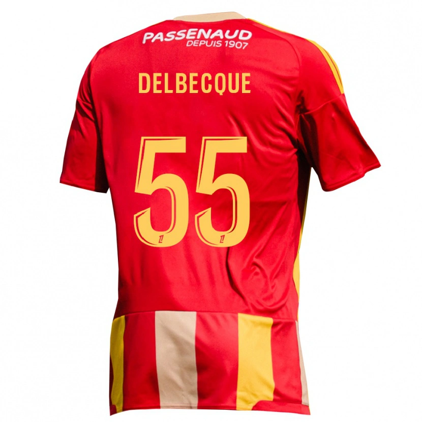 DanxenキッズAugustin Delbecque#55レッド イエロー グリーンホームシャツ2026/27ジャージーユニフォーム