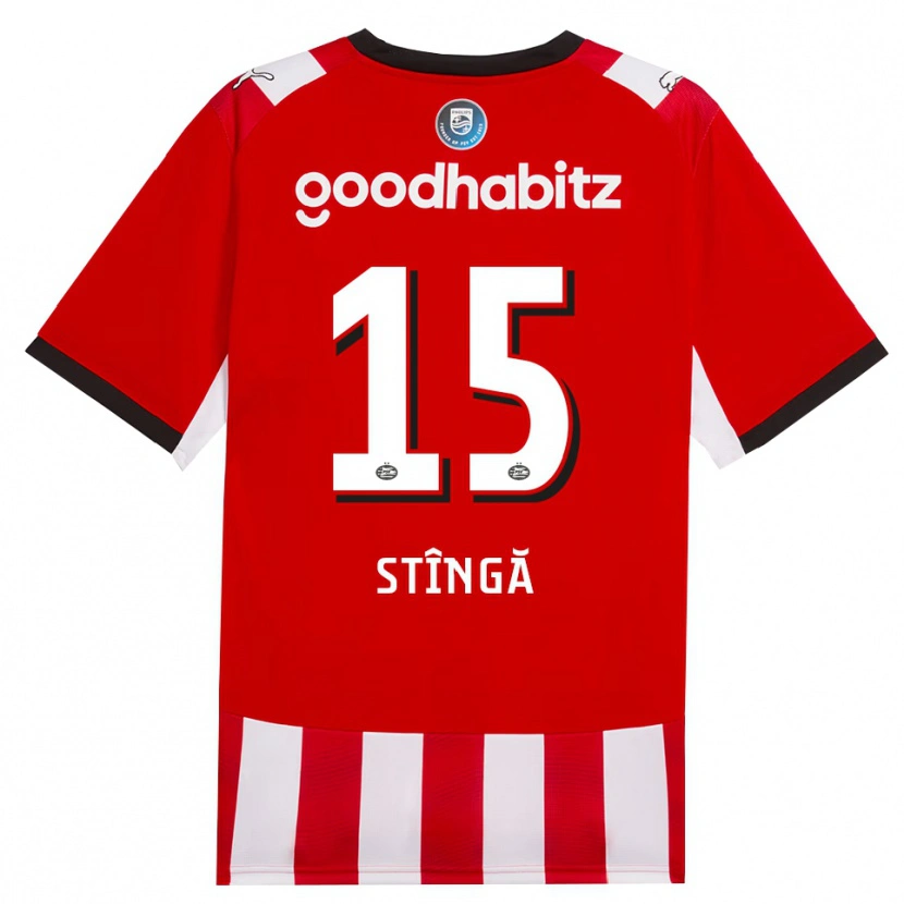 DanxenキッズLucas Stîngă#15レッド ホワイトブラックホームシャツ2026/27ジャージーユニフォーム