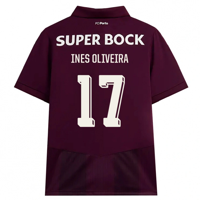 DanxenキッズInês Oliveira#17バーガンディ ホワイトアウェイシャツ2026/27ジャージーユニフォーム
