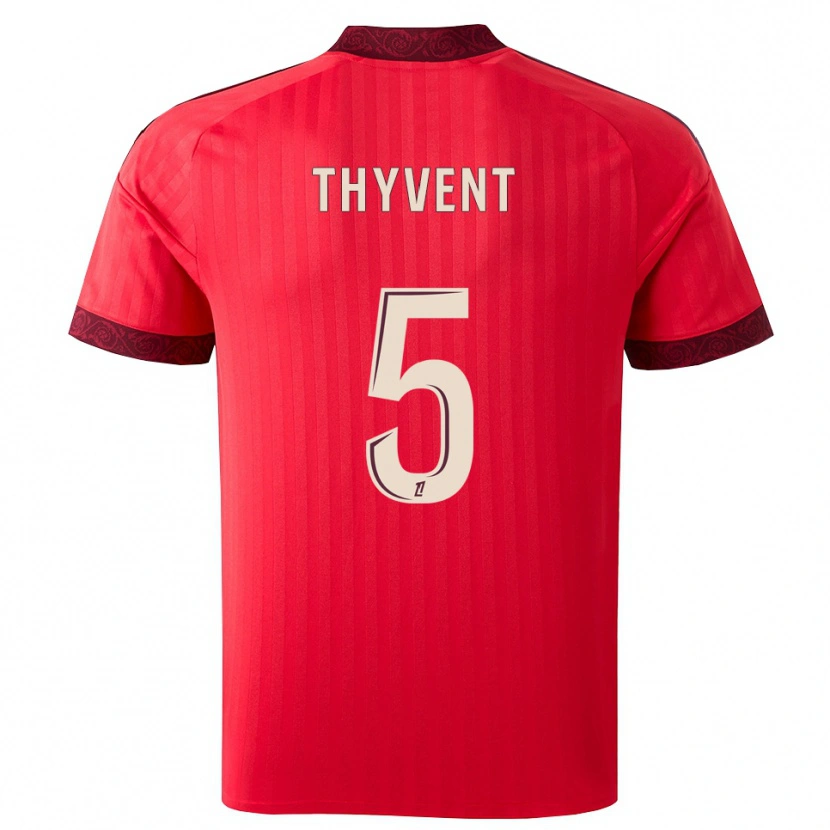 DanxenメンズEstéban Thyvent#5バーガンディ レッド ホワイトアウェイシャツ2026/27ジャージーユニフォーム