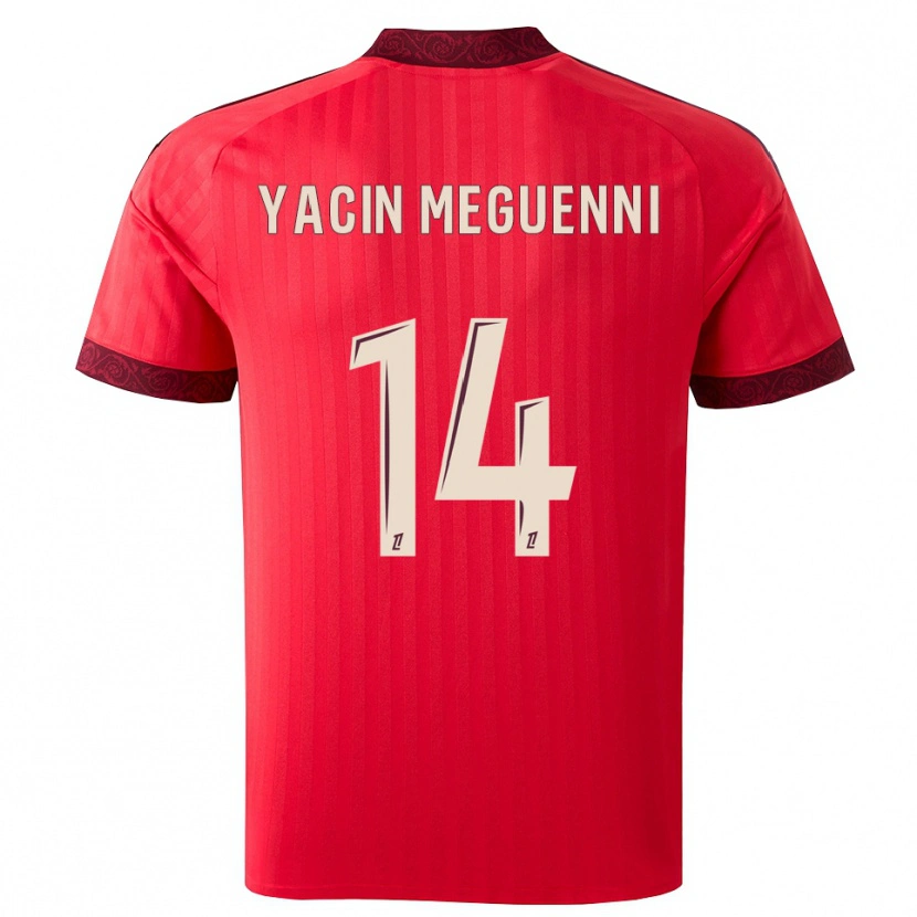 DanxenメンズMohamed Yacin Meguenni#14バーガンディ レッド ホワイトアウェイシャツ2026/27ジャージーユニフォーム