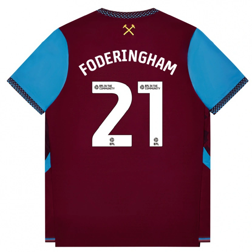 Danxenキッズウェス・フォデリンガム#21バーガンディ コーンフラワーブルーホームシャツ2026/27ジャージーユニフォーム