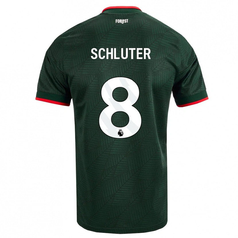 DanxenキッズGabriel Schluter#8ダークグリーン レッドアウェイシャツ2026/27ジャージーユニフォーム