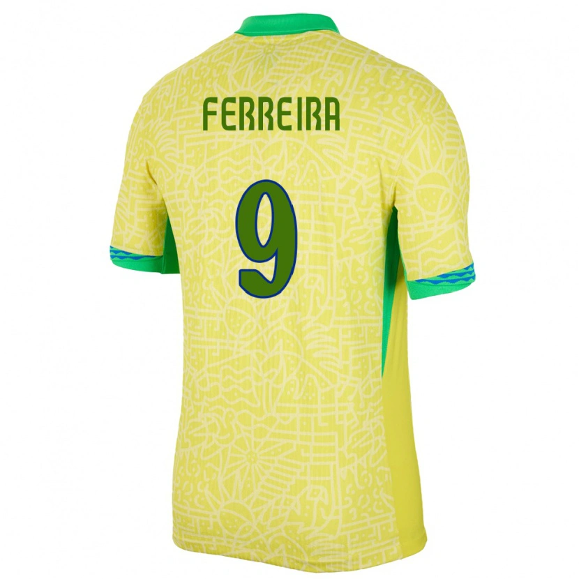 DanxenキッズブラジルJuan Ferreira#9黄ホームシャツ24-26ジャージーユニフォーム