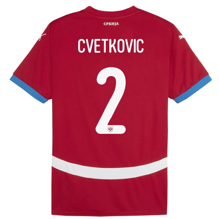 DanxenキッズセルビアDjordje Cvetkovic#2赤ホームシャツ24-26ジャージーユニフォーム