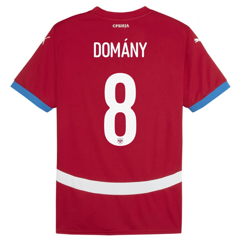 DanxenキッズセルビアBence Domány#8赤ホームシャツ24-26ジャージーユニフォーム