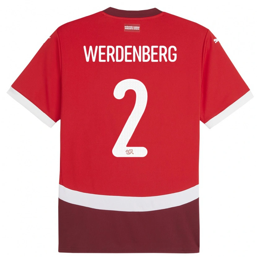DanxenキッズスイスJulien Werdenberg#2赤ホームシャツ24-26ジャージーユニフォーム