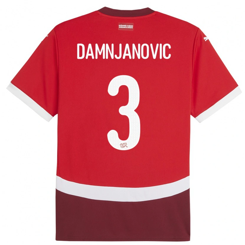 DanxenキッズスイスLazar Damnjanovic#3赤ホームシャツ24-26ジャージーユニフォーム