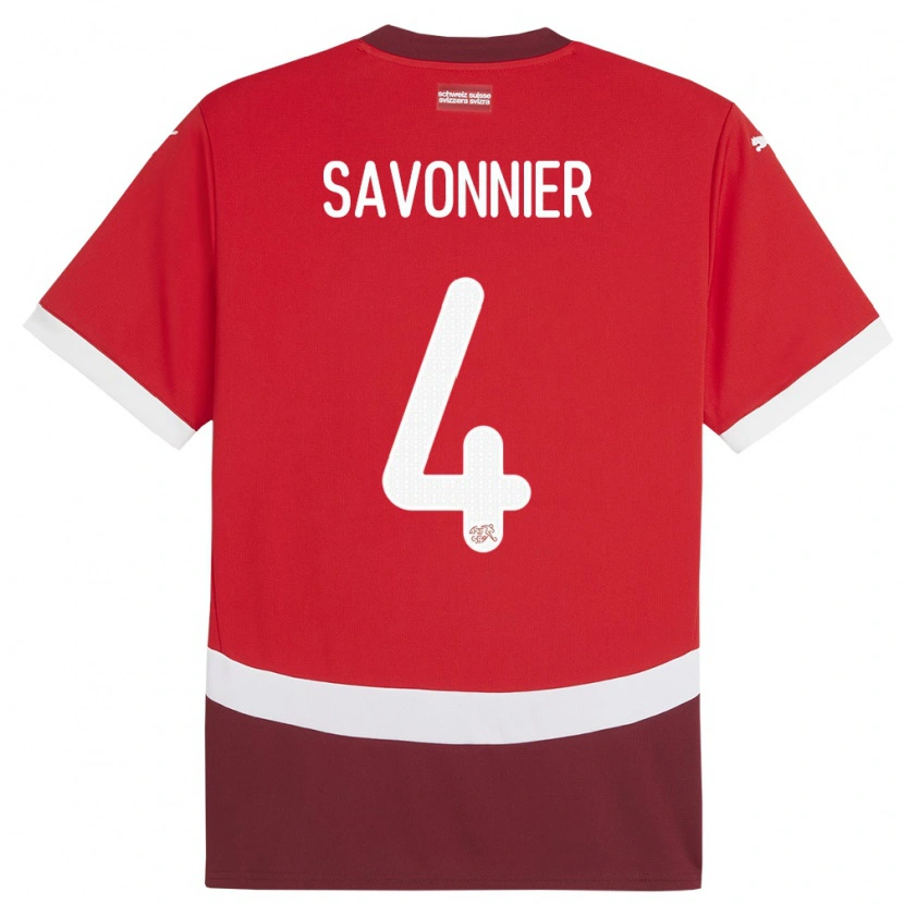 DanxenキッズスイスNelson Savonnier#4赤ホームシャツ24-26ジャージーユニフォーム