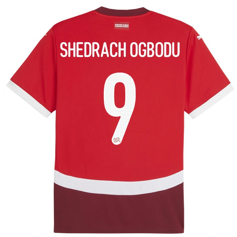 DanxenキッズスイスNathaniel Shedrach Ogbodu#9赤ホームシャツ24-26ジャージーユニフォーム
