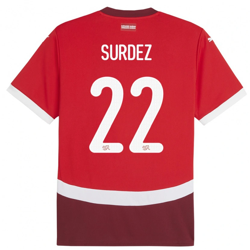 DanxenキッズスイスFranck Surdez#22赤ホームシャツ24-26ジャージーユニフォーム