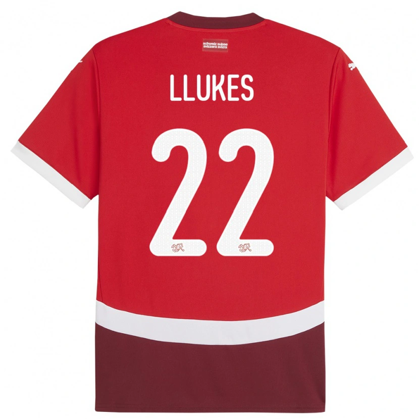 DanxenキッズスイスAdrien Llukes#22赤ホームシャツ24-26ジャージーユニフォーム