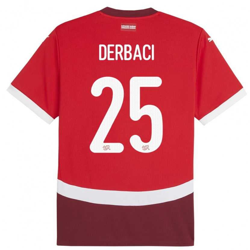 DanxenキッズスイスDorian Derbaci#25赤ホームシャツ24-26ジャージーユニフォーム