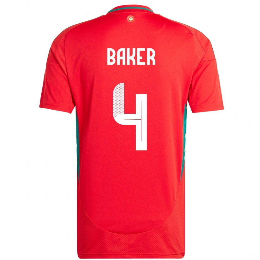 DanxenキッズウェールズMatthew Baker#4赤ホームシャツ24-26ジャージーユニフォーム
