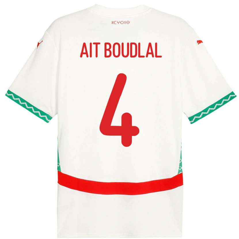 DanxenキッズモロッコAbdelhamid Ait Boudlal#4ホワイトアウェイシャツ24-26ジャージーユニフォーム