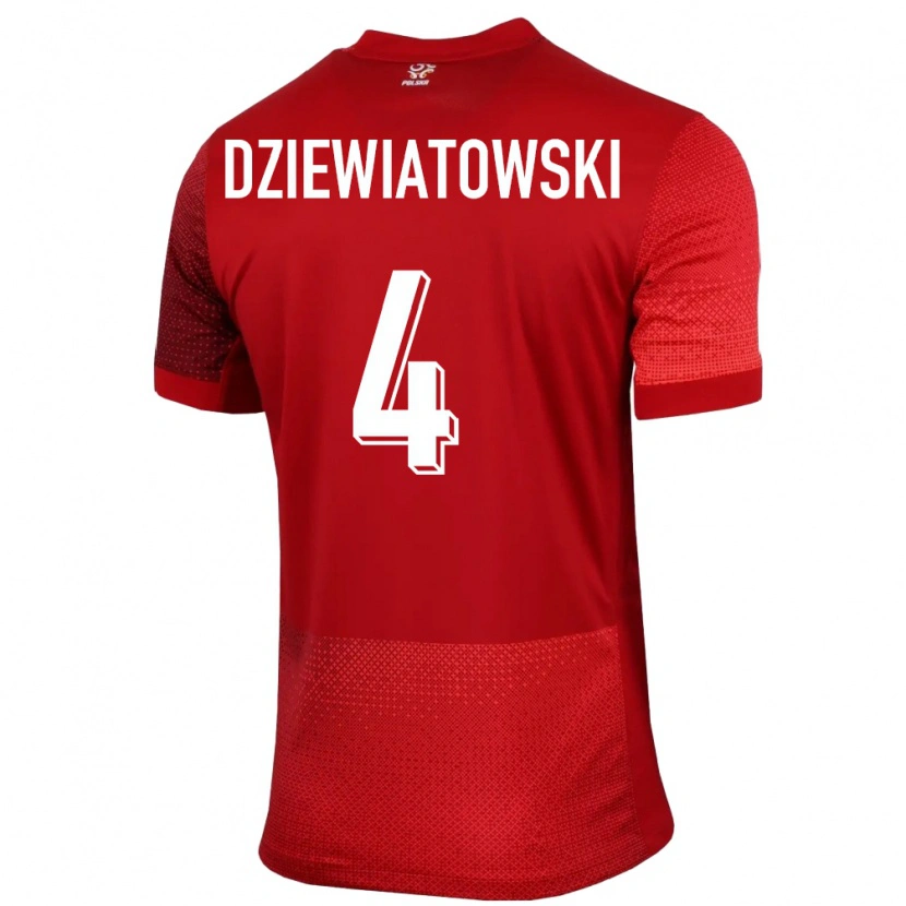 DanxenキッズポーランドMateusz Dziewiatowski#4赤アウェイシャツ24-26ジャージーユニフォーム