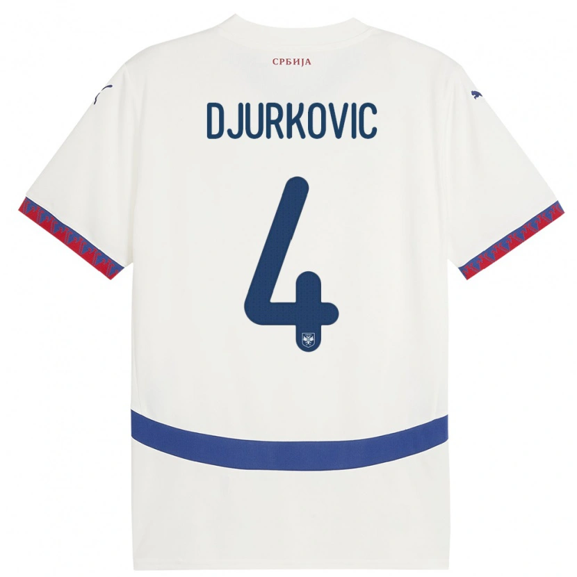 Danxenキッズセルビアヤゴシュ・ドゥルコヴィッチ#4白アウェイシャツ24-26ジャージーユニフォーム