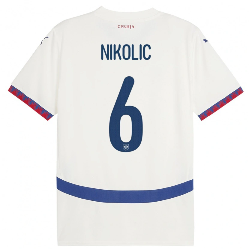Danxenキッズセルビアラザル・ニコリッチ#6白アウェイシャツ24-26ジャージーユニフォーム