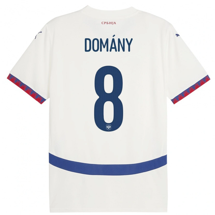 DanxenキッズセルビアBence Domány#8白アウェイシャツ24-26ジャージーユニフォーム