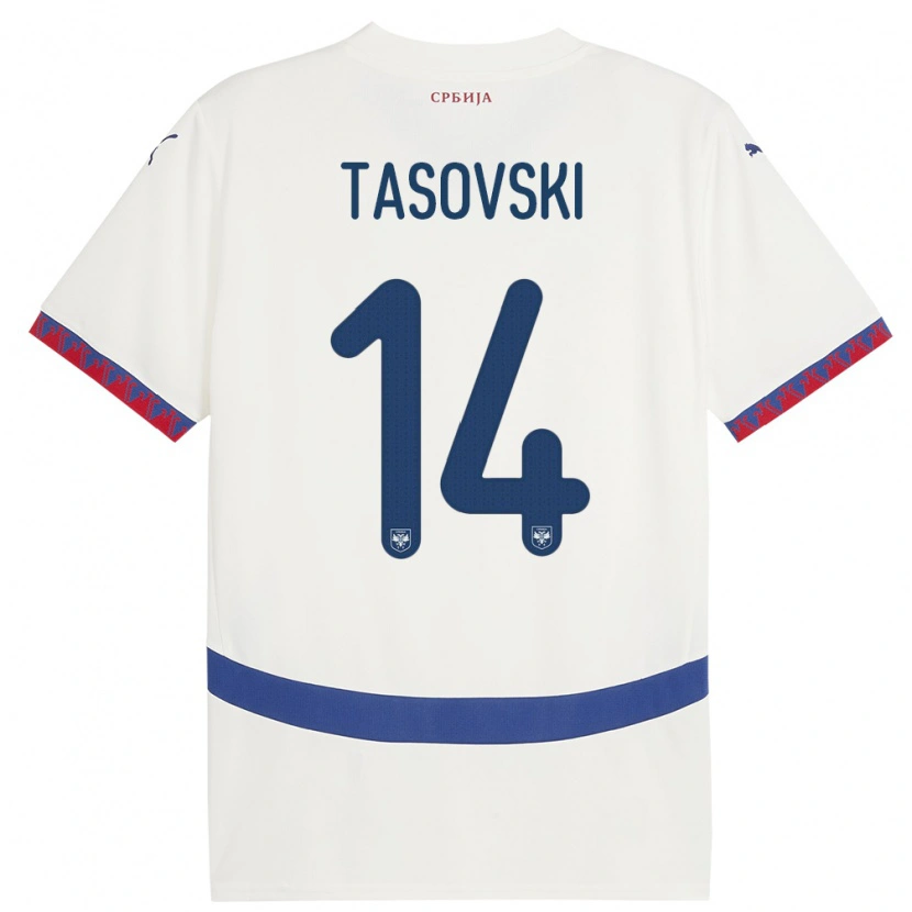 DanxenキッズセルビアVasil Tasovski#14白アウェイシャツ24-26ジャージーユニフォーム